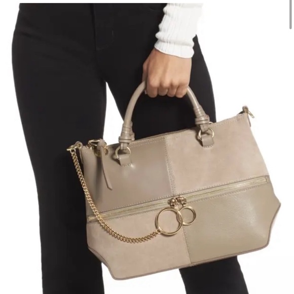 See by Chloe Emy Patchwork Suede Taupe Grey Shoulder Bag w Crossbody Strap - Picture 2 of 16